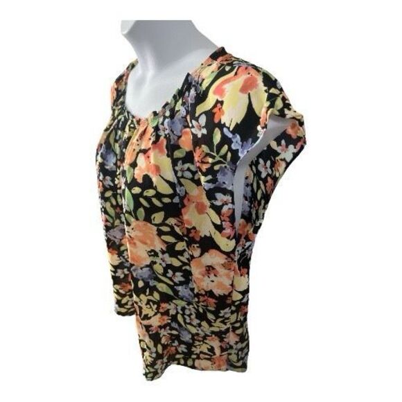 LC Lauren Conrad Women Pleat Neck Blouse Plus Size XXL Black Multicolor Floral - Picture 3 of 11